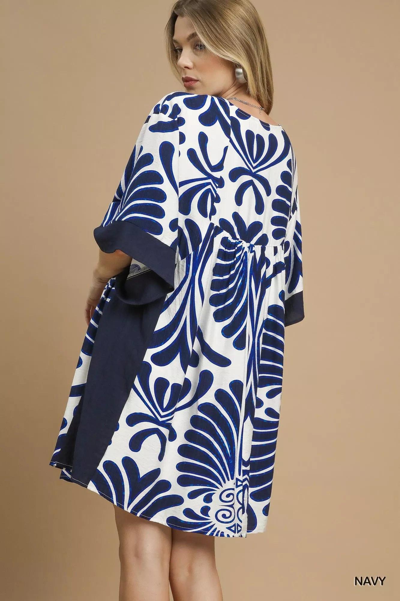 Umgee Abstract Print Kimono Sleeve Mini Dress OutfitFlow