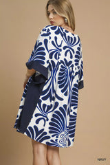 Umgee Abstract Print Kimono Sleeve Mini Dress OutfitFlow