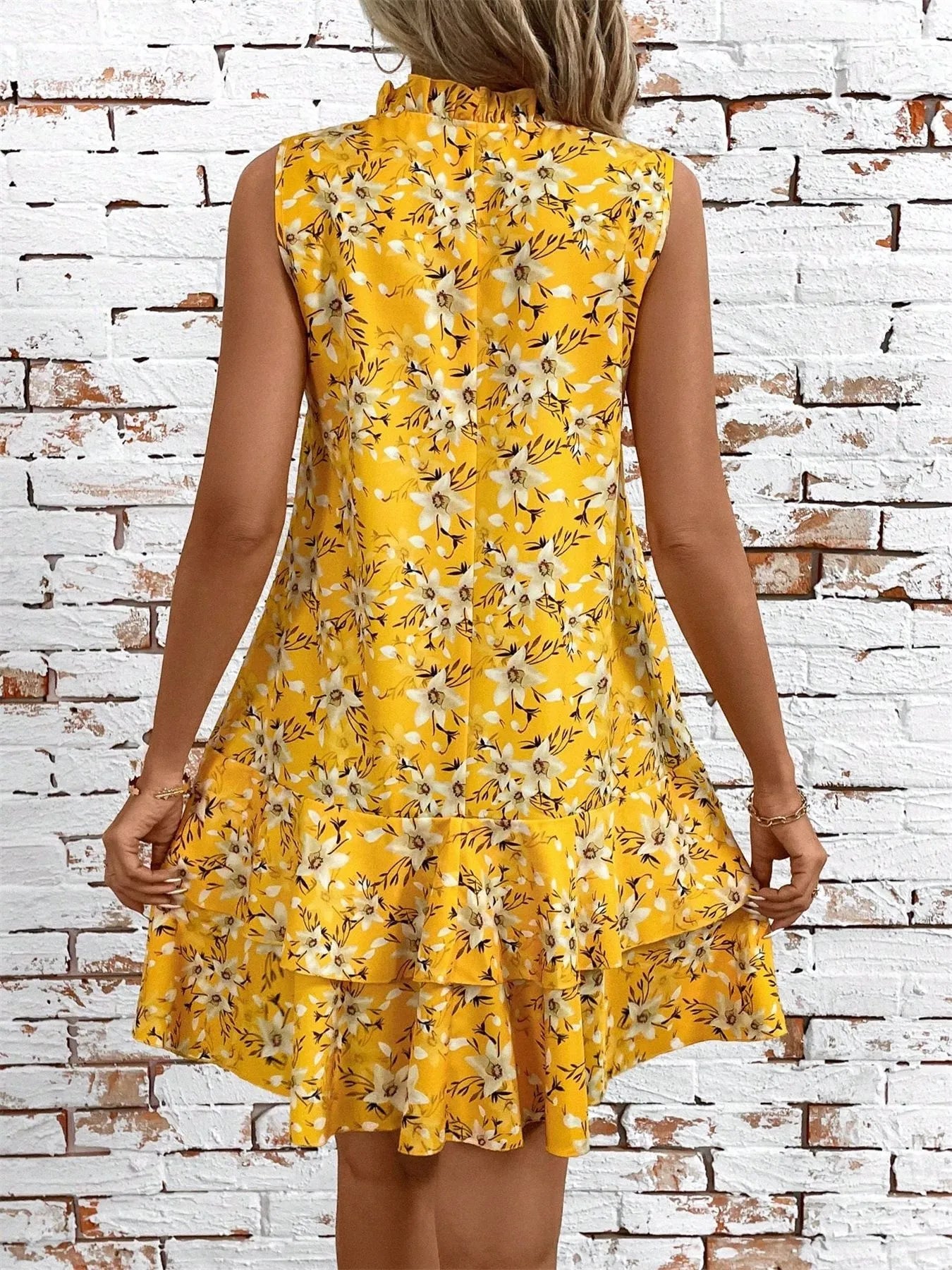 Ruffled Hem Sleeveless Mini Dress OutfitFlow