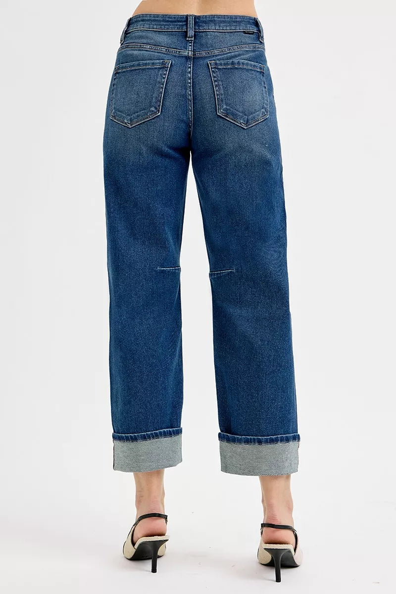 RISEN Slouchy Crop Barrel Cuffed Jeans OutfitFlow