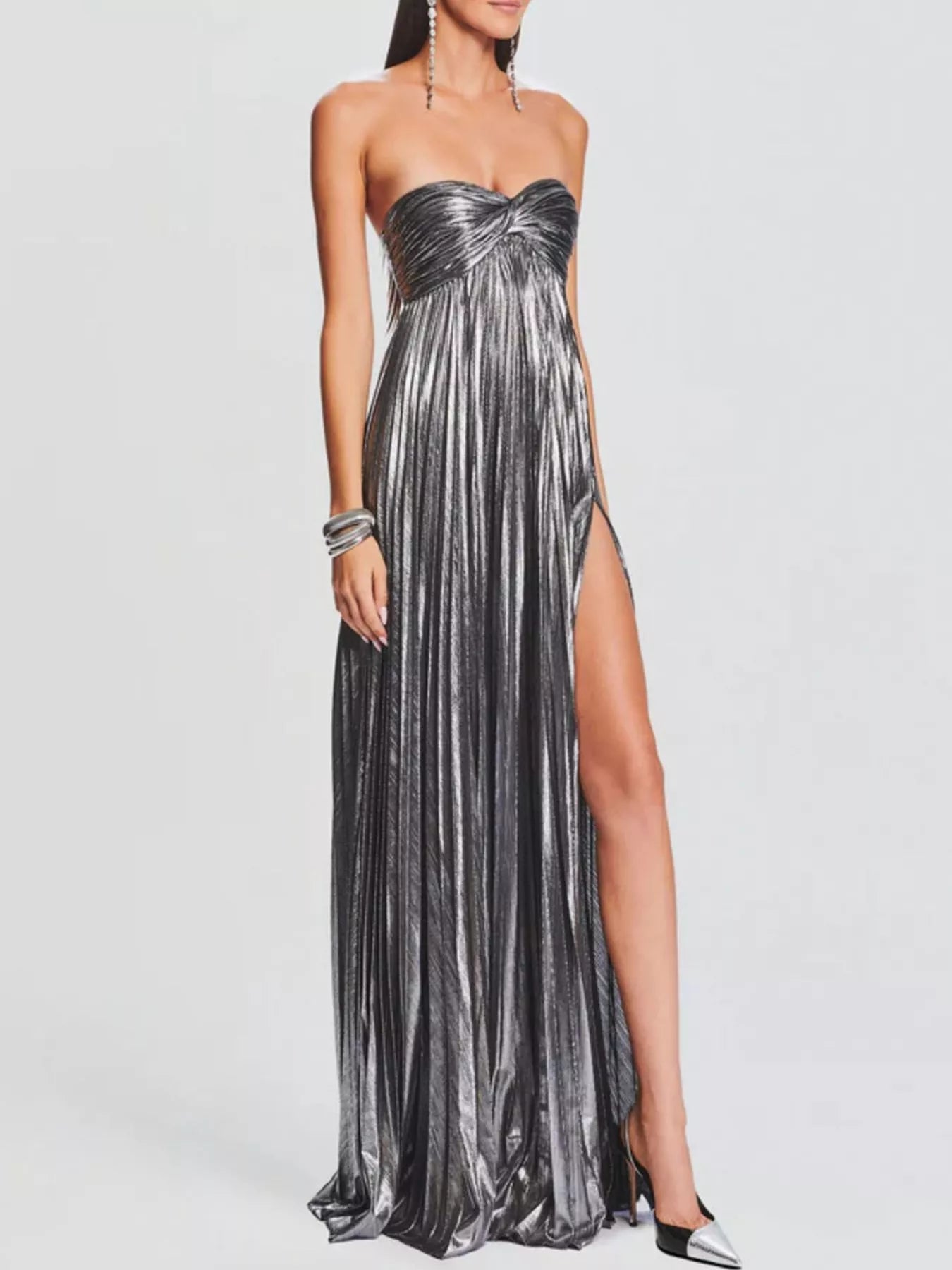 Split Sweetheart Neck Tube Maxi Dress OutfitFlow