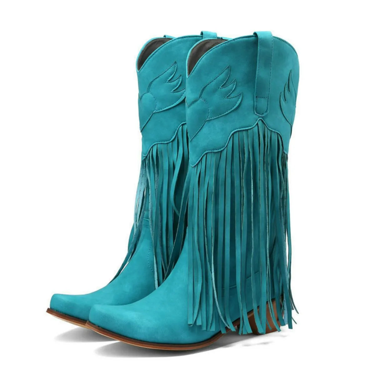Point Toe Block Heels Boots Teal OutfitFlow