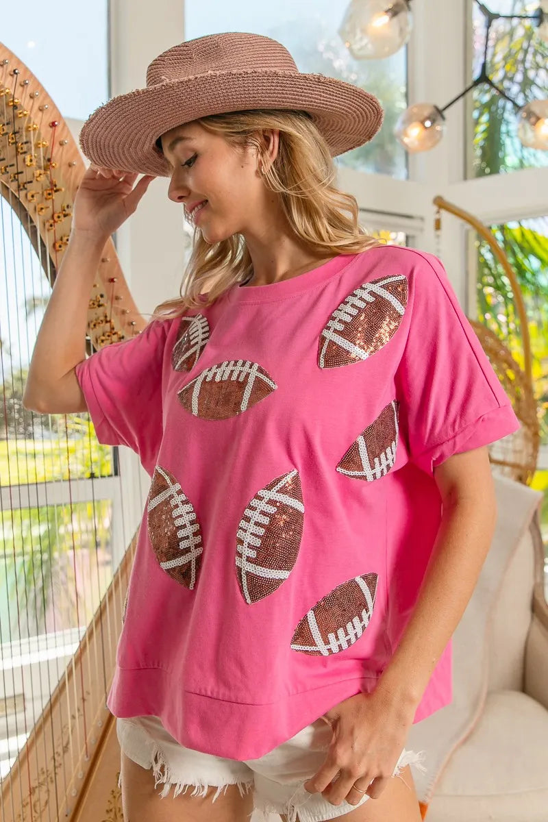 BiBi Game Day Sequins Patched Half Sleeves Top OutfitFlow
