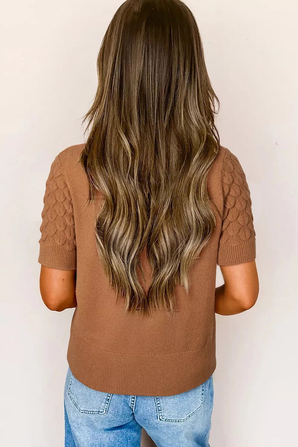 Textured Knit Short Sleeve Pullover OutfitFlow