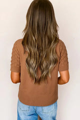 Textured Knit Short Sleeve Pullover OutfitFlow