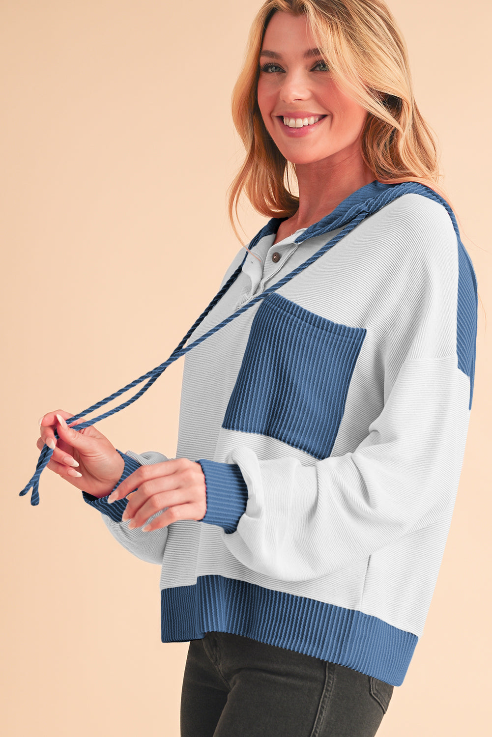 Outfit Flow - Corded Color Block Drawstring Hoodie