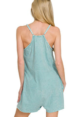 Zenana Acid Crinkle Washed Spaghetti Strap Romper OutfitFlow