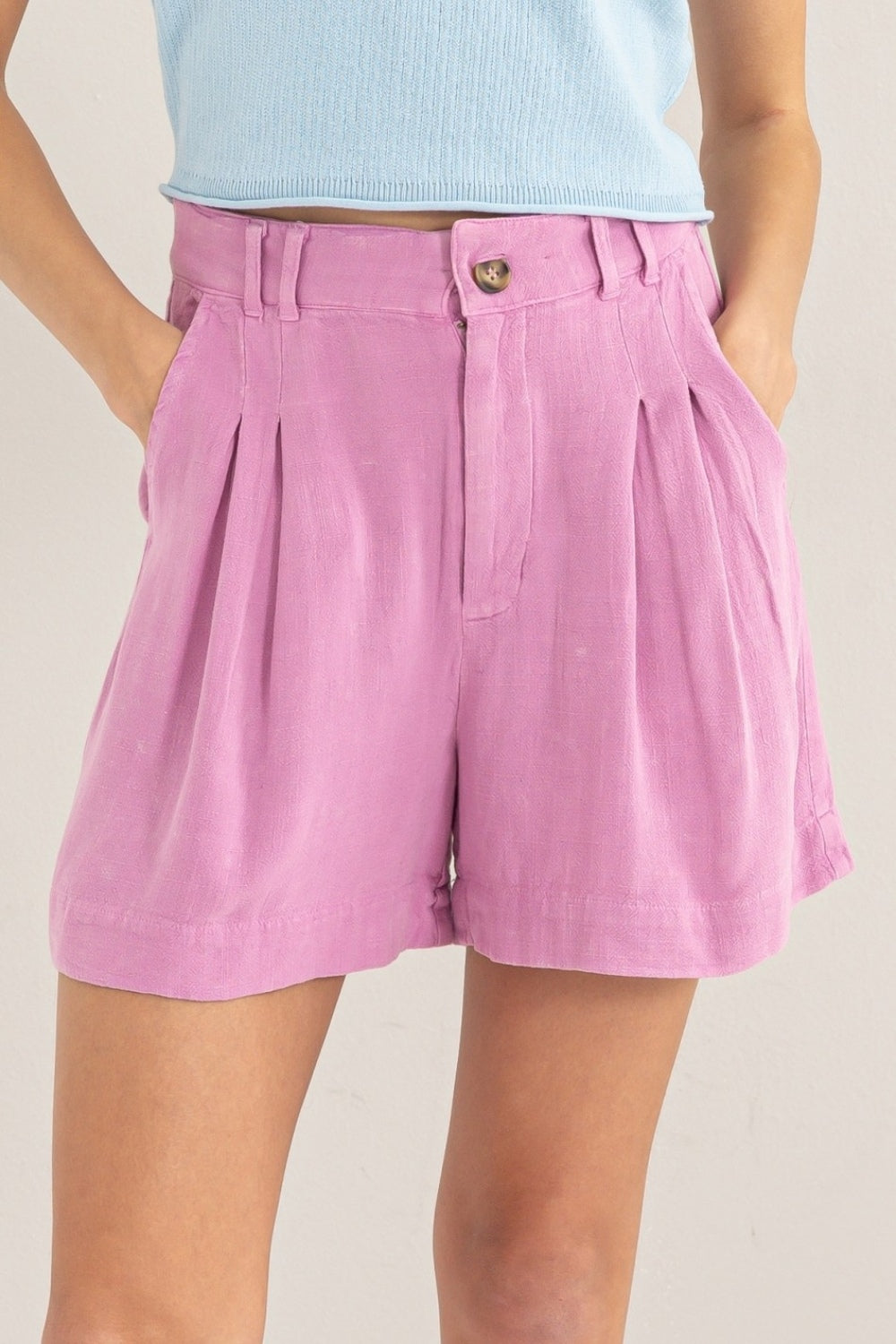 HYFVE High Waist Pleated Linen Shorts