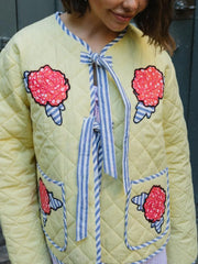 Embroidered Flower Tied Long Sleeve Winter Coat Trendsi