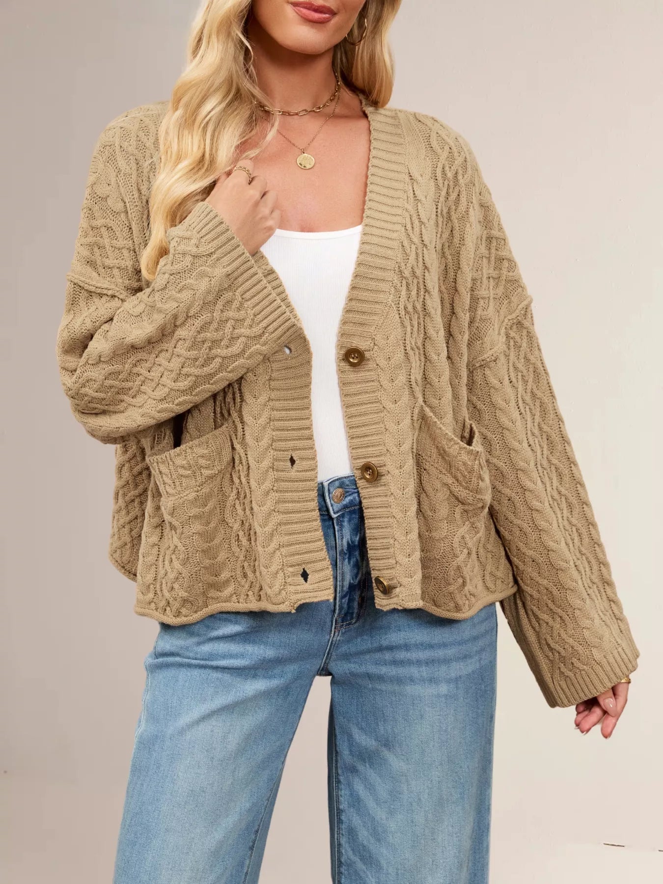 Cable Knit Button-Down Cardigan OutfitFlow
