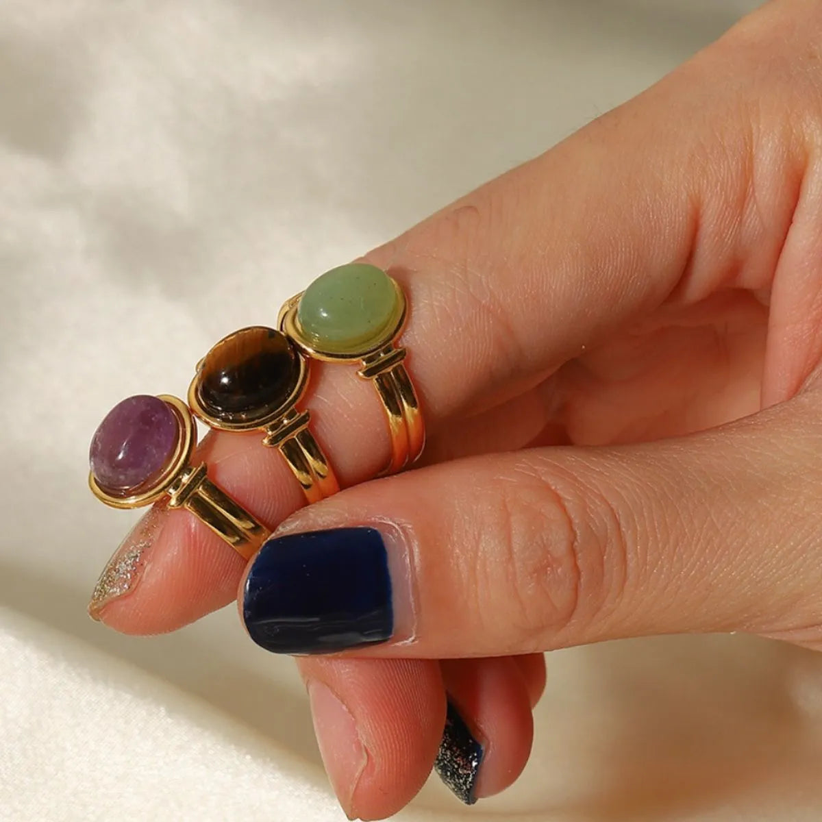 Vintage Natural Stone Gold Plated Adjustable Ring OutfitFlow