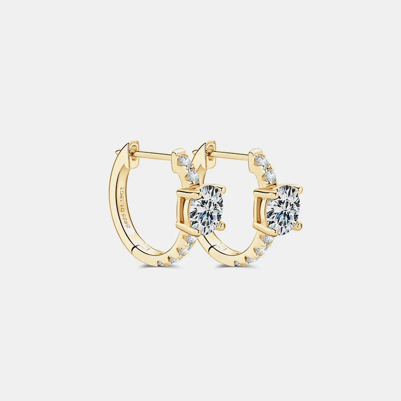 2.36 Carat Moissanite Zircon 925 Sterling Silver Hoop Earrings Gold One Size OutfitFlow