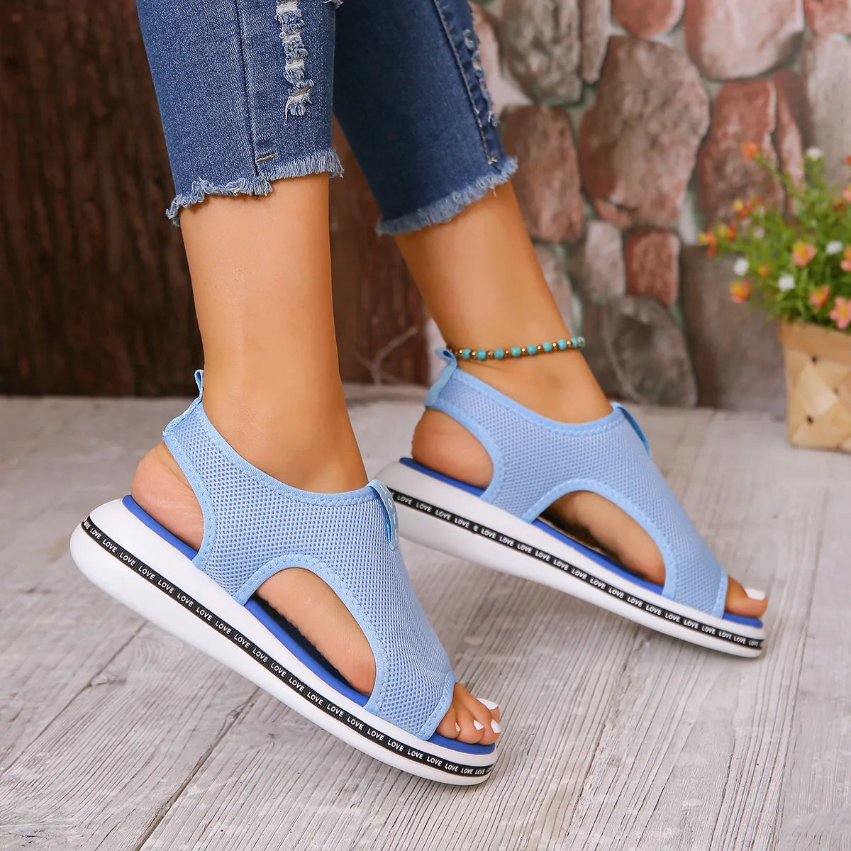 Mesh Open Toe Platform Sandals OutfitFlow