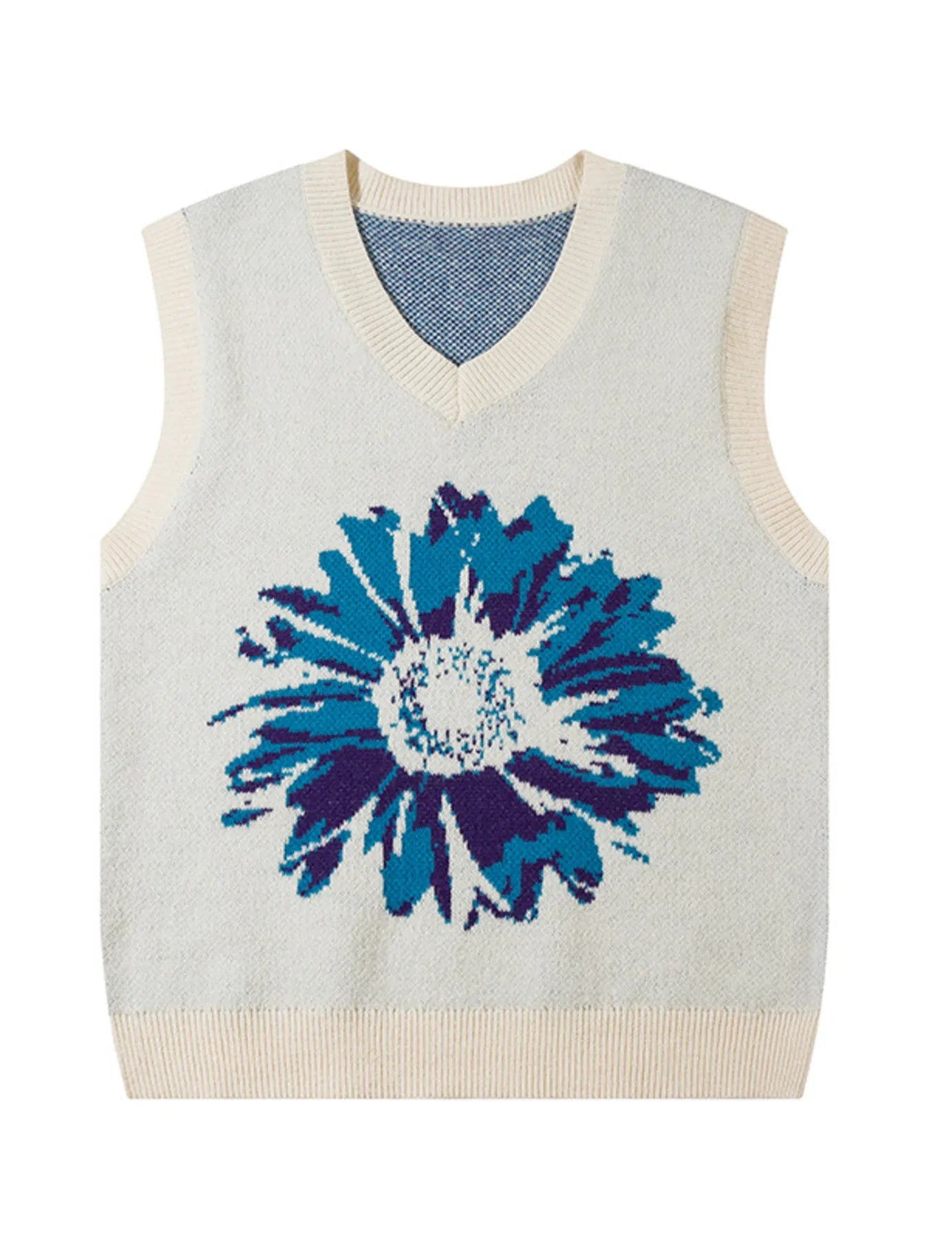 Men's Floral V-Neck Sweater Vest Milk Apricot Trendsi