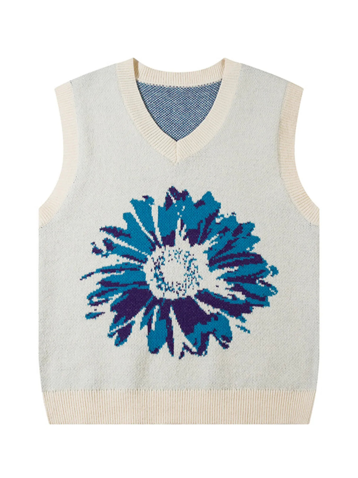 Men's Floral V-Neck Sweater Vest Milk Apricot Trendsi