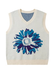 Men's Floral V-Neck Sweater Vest Milk Apricot Trendsi