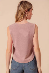 SO ME Sleeveless Hacci Knit Top with Round Hem OutfitFlow