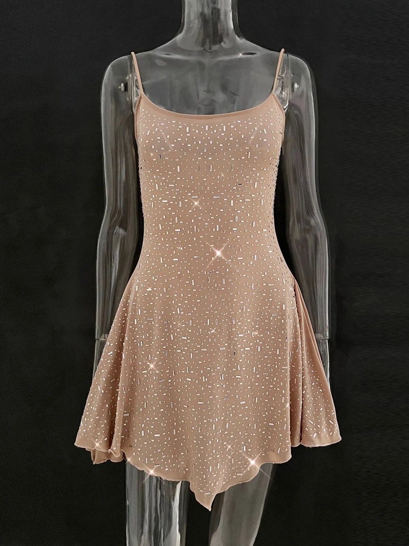 Rhinestone Decor Mini Cami Dress OutfitFlow