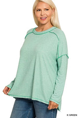 Zenana Full Size Melange Hacci Exposed Seam Hi-low Tee Plus Size OutfitFlow