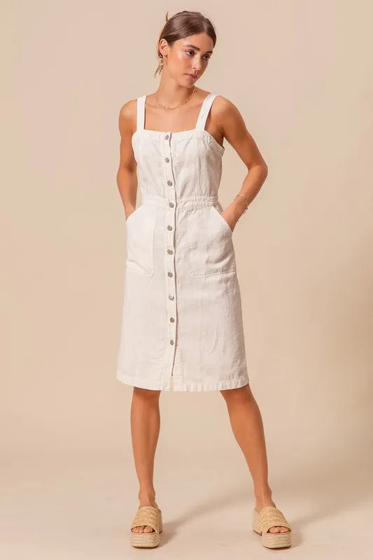 SO ME Button Down Pocket Front Pinafore Dress OutfitFlow