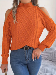 Cable Knit Cold Shoulder Turtleneck Sweater OutfitFlow