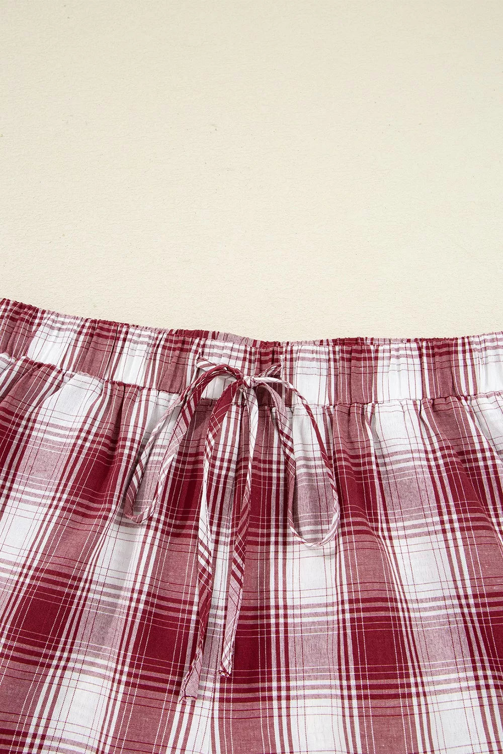 Plaid Long Sleeve Shirt and Drawstring Shorts Lounge Set OutfitFlow
