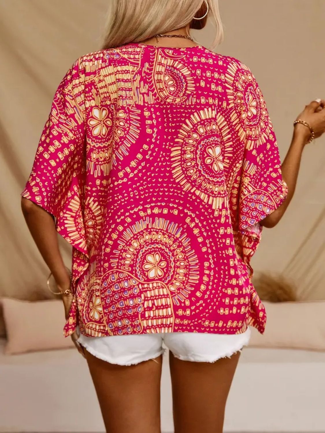 Printed V-Neck Half Sleeve Top OutfitFlow