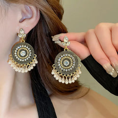 Rhinestone Alloy Bead Dangle Earrings White One Size OutfitFlow