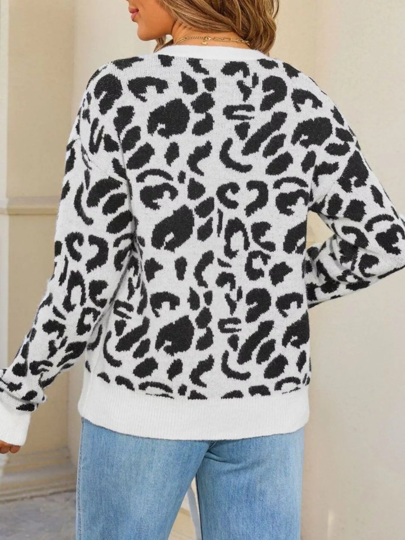 Leopard Tie-Front Cardigan Trendsi