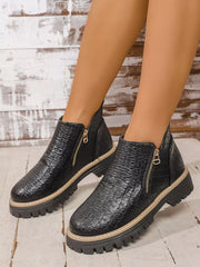Round Toe Side Zip Ankle Boots Black OutfitFlow