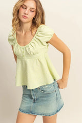 HYFVE Gingham Scoop Neck Cap Sleeve Blouse OutfitFlow
