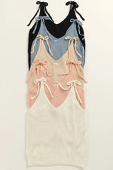 BiBi Tied Shoulder Solid Knit Top OutfitFlow