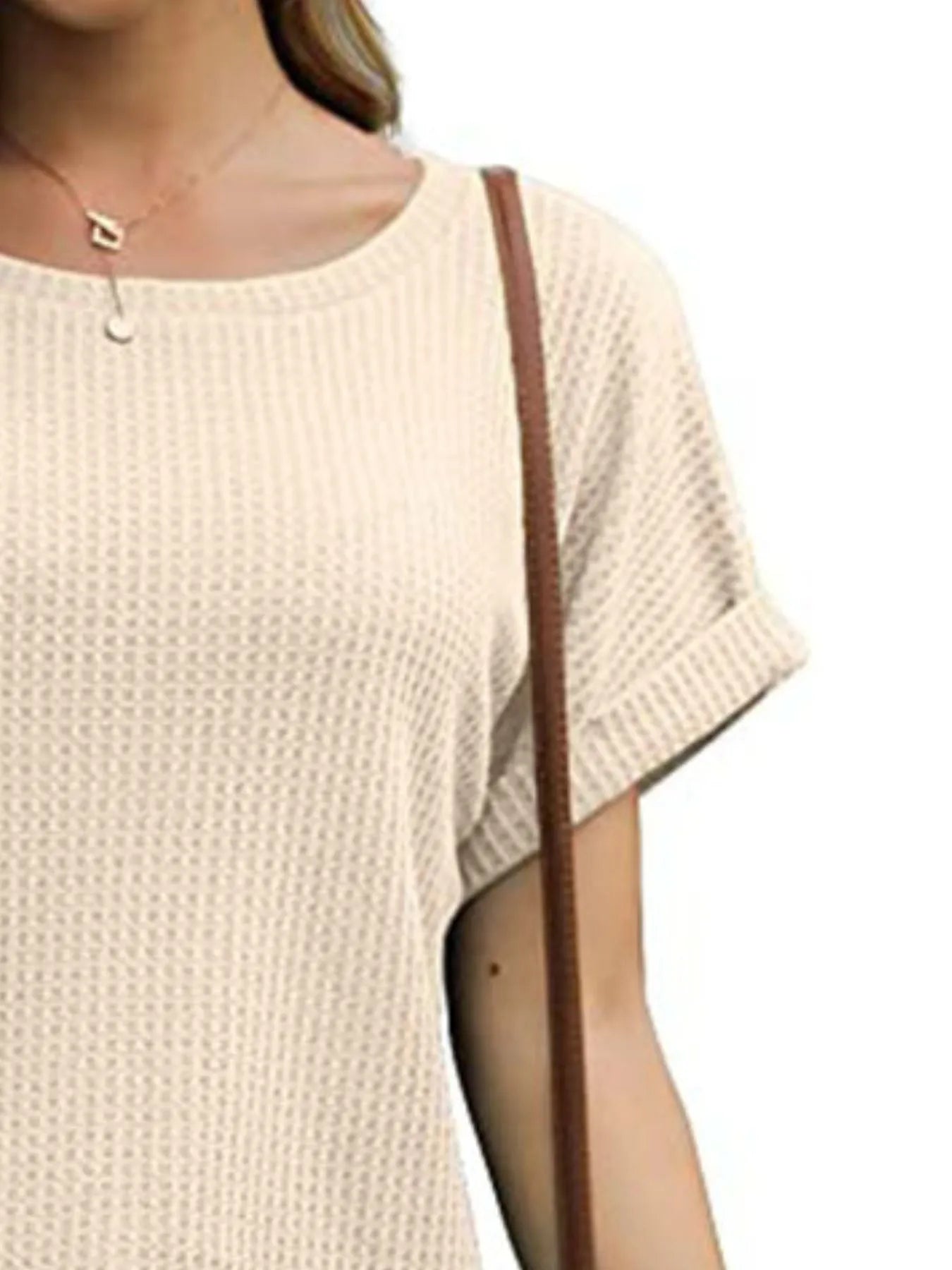 Full Size Waffle Knit Relaxed Fit T-Shirt Plus Size OutfitFlow