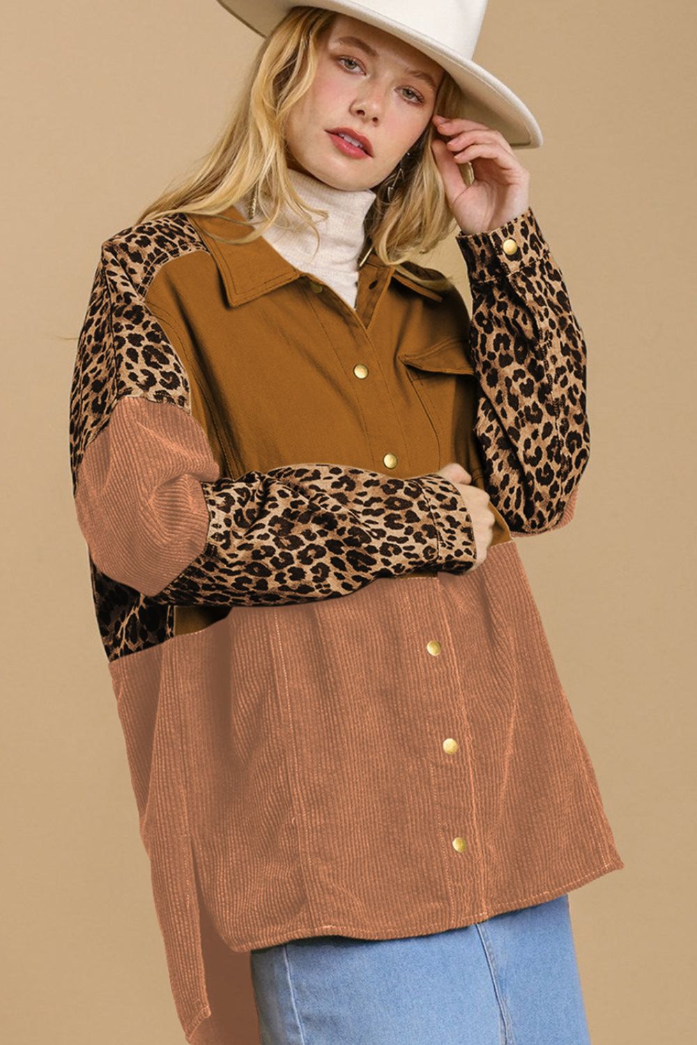 Outfit Flow - High-Low Leopard Snap Down Jackets