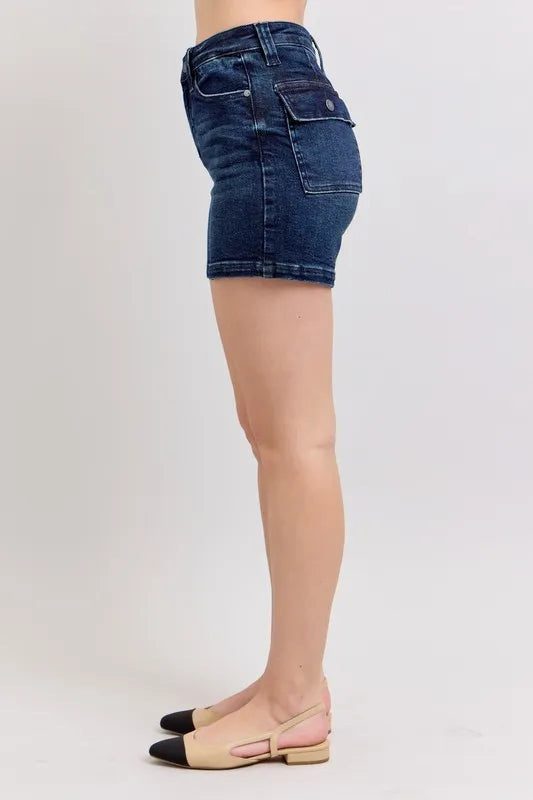 Judy Blue Full Size High Waist Back Flap Pocket Denim Shorts Plus Size OutfitFlow