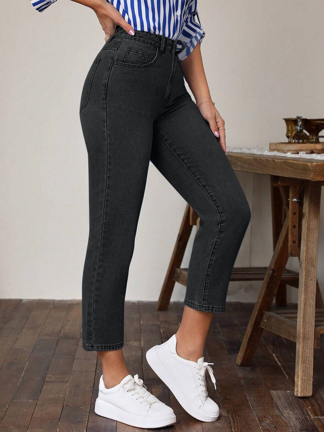 High Waist Jeans with Pockets Black OutfitFlow