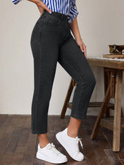 High Waist Jeans with Pockets Black OutfitFlow