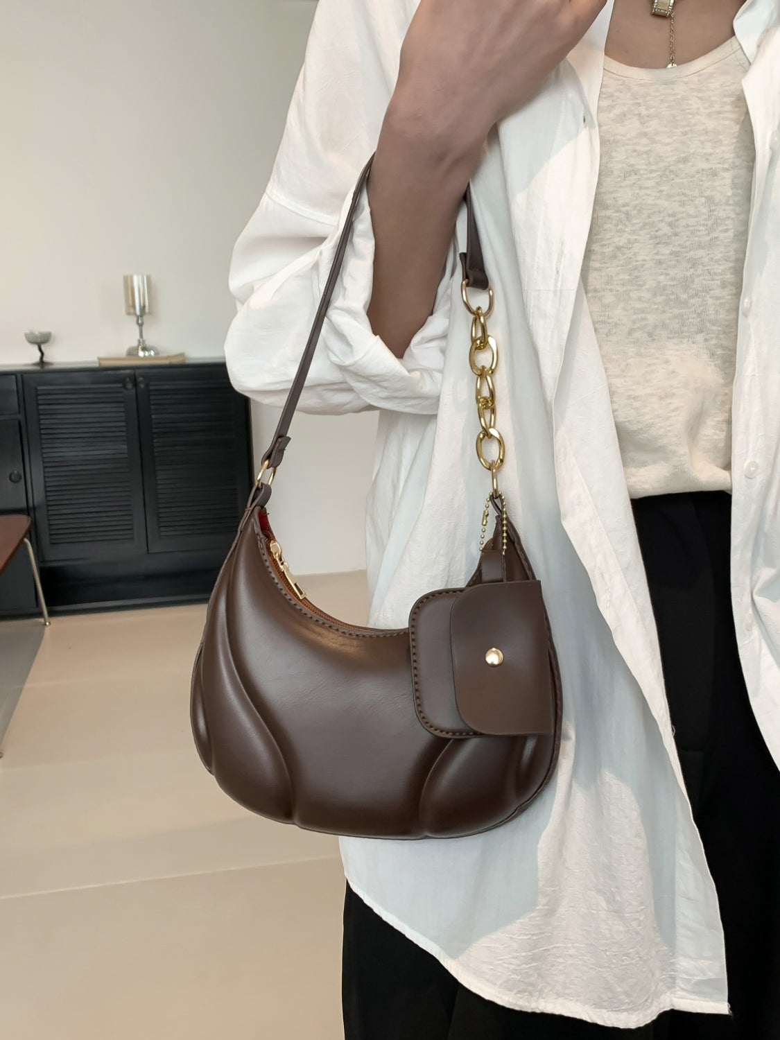 Outfit Flow - PU Leather Shoulder Bag with EarPods Bag