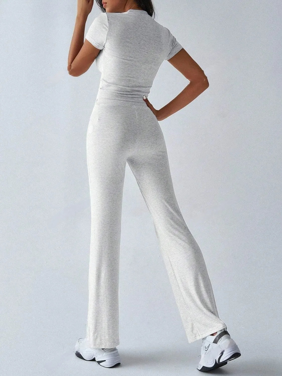 Round Neck Short Sleeve Top and Pants Set OutfitFlow