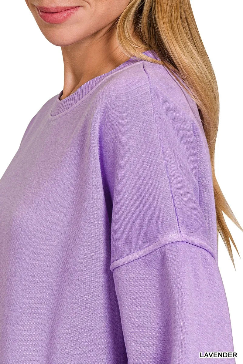 Zenana Pigment Dye Fleece Hi-low Hem Sweatshirt With Pocket Trendsi