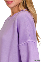 Zenana Pigment Dye Fleece Hi-low Hem Sweatshirt With Pocket Trendsi