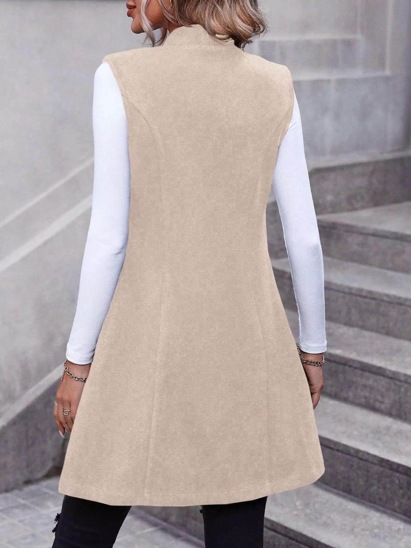 Button-Down Longline Vest Coat Trendsi