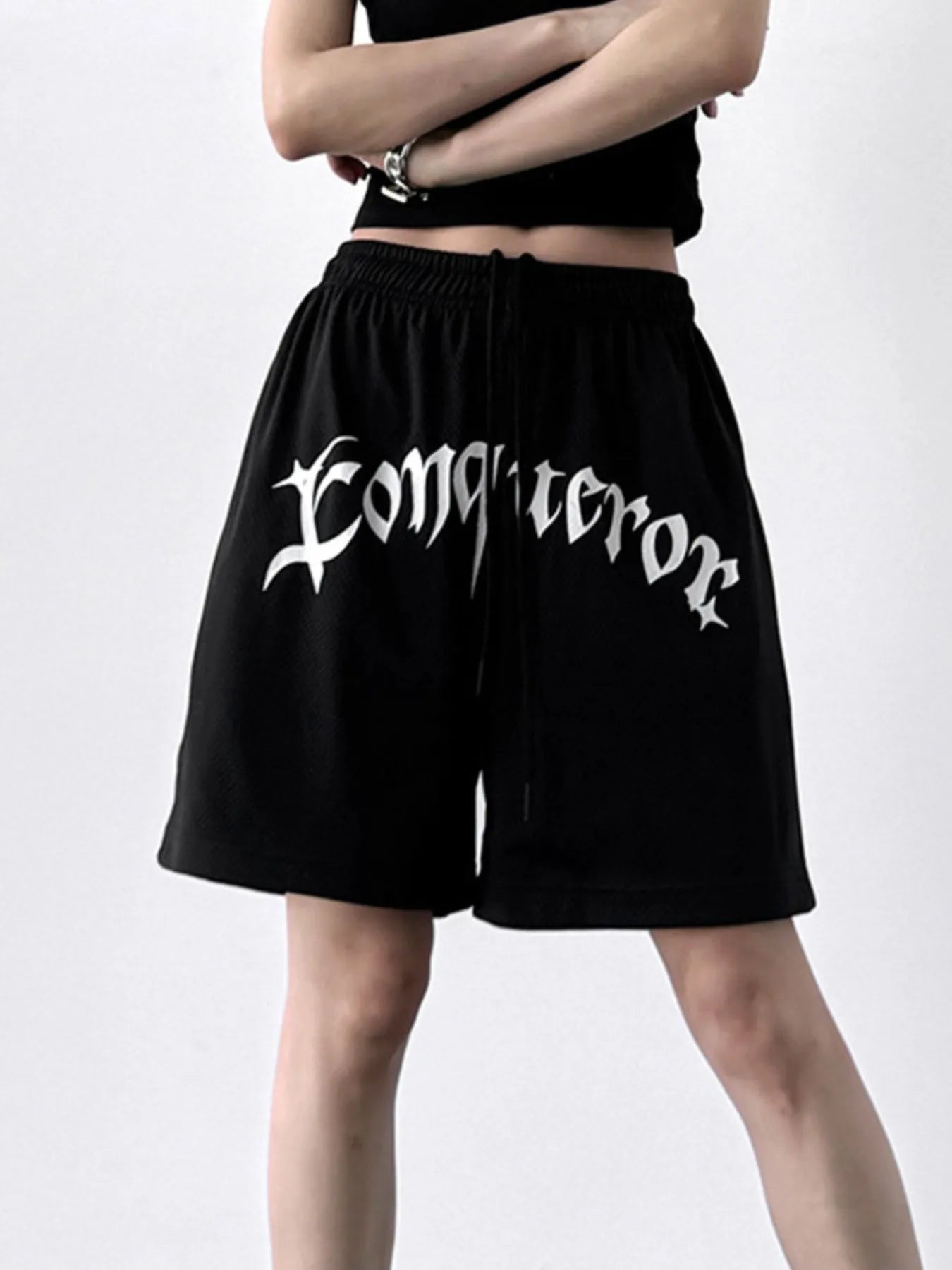 Drawstring Letter Shorts OutfitFlow