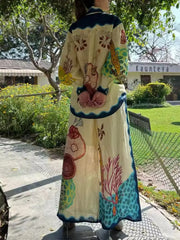 Printed Collared Neck Shirt and Wide Leg Pants Set OutfitFlow