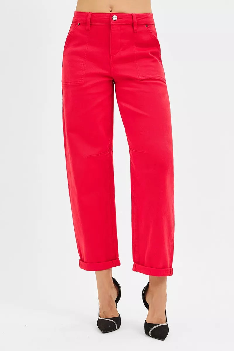 RISEN High Rise Ankle Cuffed Barrel Pants OutfitFlow