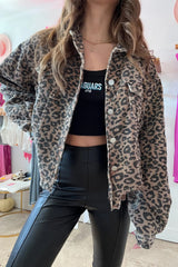 Outfit Flow - Asymmetrical Hem Collared Neck Leopard Jacket