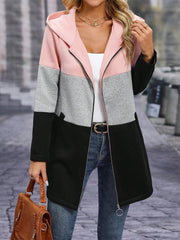 Outfit Flow - Color Block Zip Up Long Sleeve Hooded Outerwear