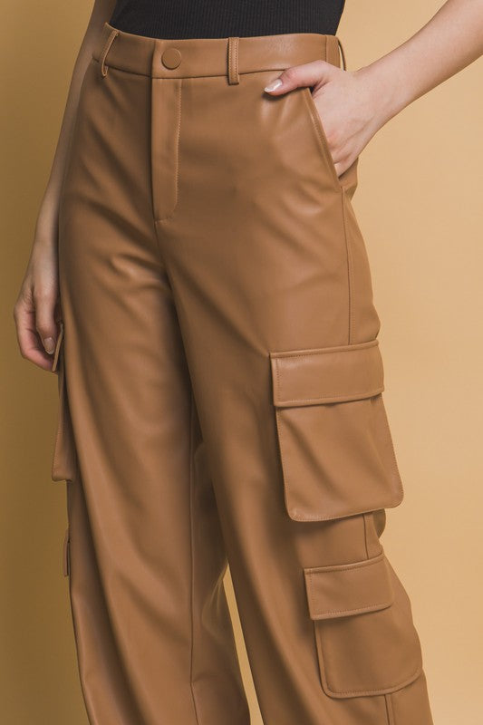 Outfit Flow - Love Tree PU Leather Cargo Pants