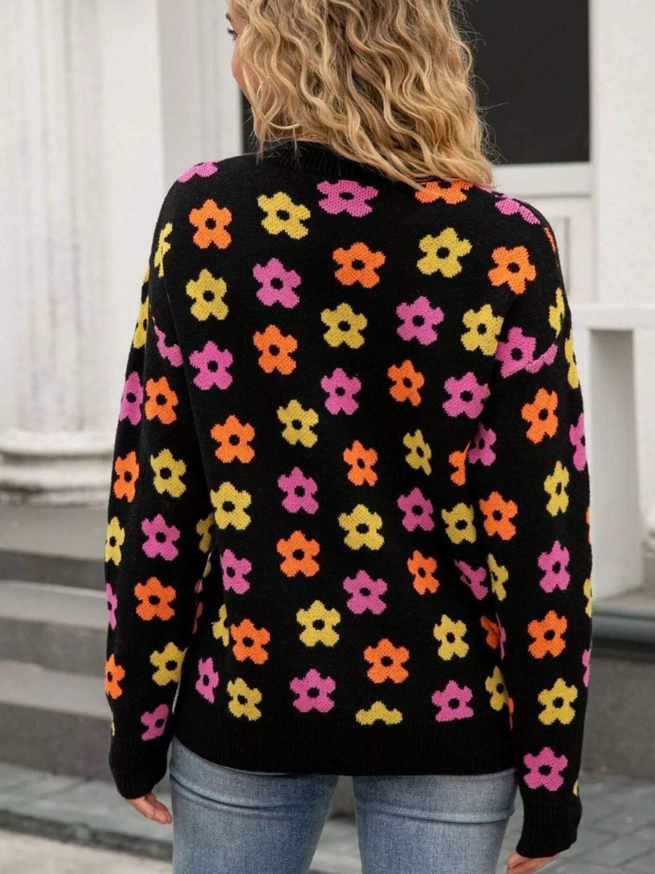 Floral Crew Neck Sweater Trendsi