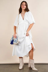 VERY J Mineral Washed Elastic Neck Detail Midi Dress OutfitFlow
